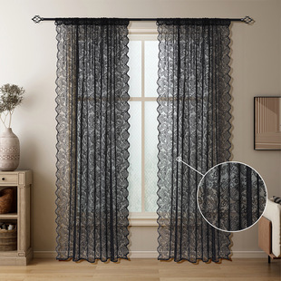 Cross-Border New Style Phoenix Tail Flower Warp Knitted Lace Window Screen Semi-Blackout Curtains Living Room Bedroom Retro Decoration Temu Dropshipping