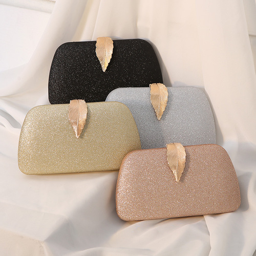 Cross-border 2024 new style dinner bag metal leaf box bag small square bag banquet dress clutch bag small clutch bag for women