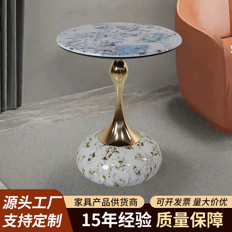 Light Luxury Round Coffee Table, Microcrystalline Stone Sofa Side Table, Modern Minimalist Marble Corner Table, Bedside Cabinet, Mobile Small Table