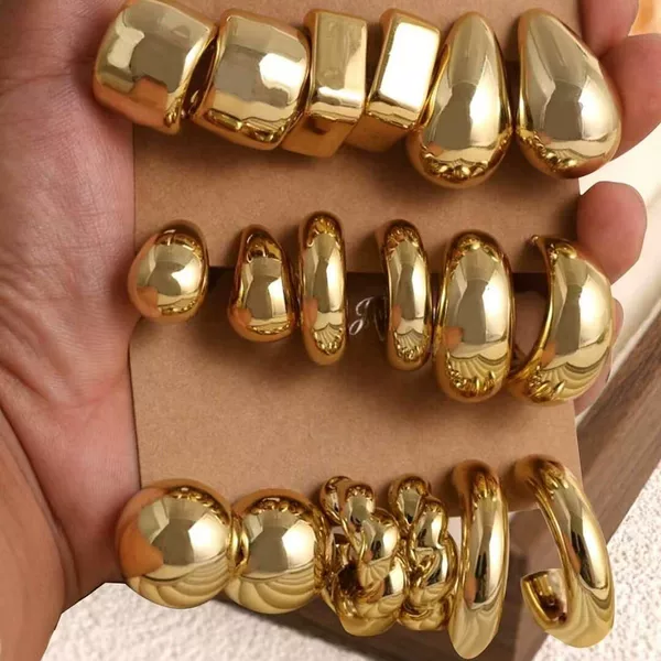 Amazon Cross-Border Gold C-Shaped Resin Creative and Stylish C-Shaped Water Drop Earrings 3-Piece Set Wholesale Europe and America