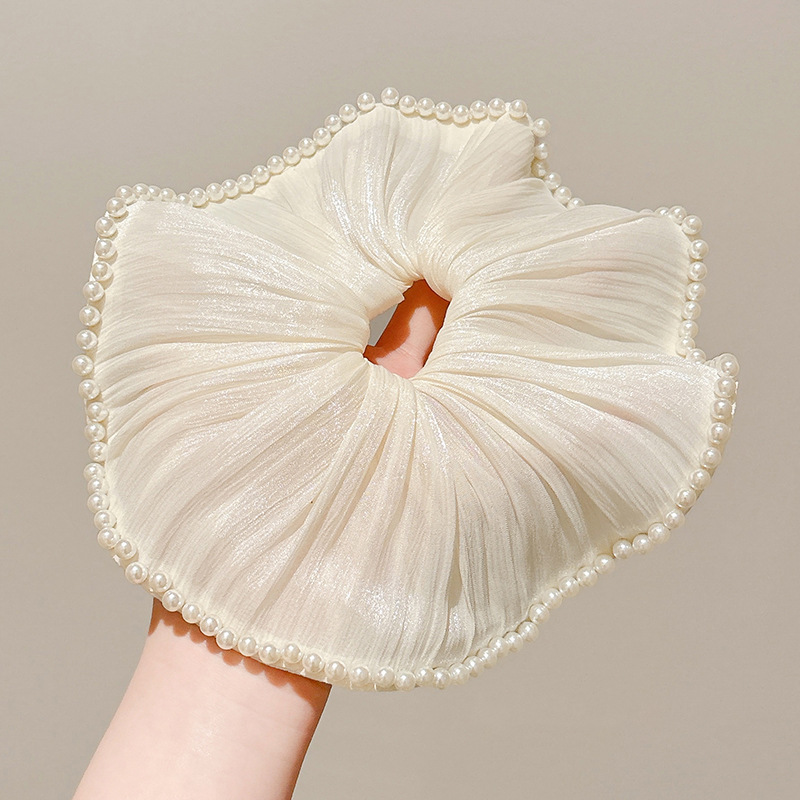 Anillo para el cabello de gran tamaño para mujer 2025 nuevo estilo de alta calidad perla, lazo para el cabello de lujo ligero, tocado de cuerda para el cabello