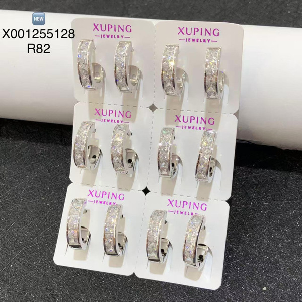 Xuping Jewelry European and American Fashionable Earrings Exaggerated Double Row Shiny Inlaid Zirconium Earrings Earrings Cross-Border Earrings Wholesale