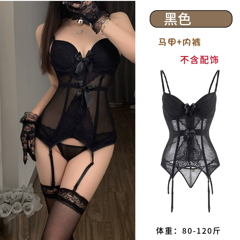 Комплект бюстье с кружевной поддержкой, бюстгальтер-лиф Purple Lace с подвязками и чулками, one size