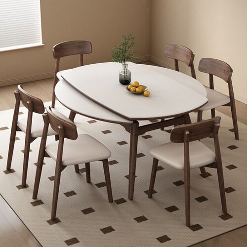 zsr Nordic log style slate dining table retractable folding dining table square and round dual-use all solid wood home small apartment