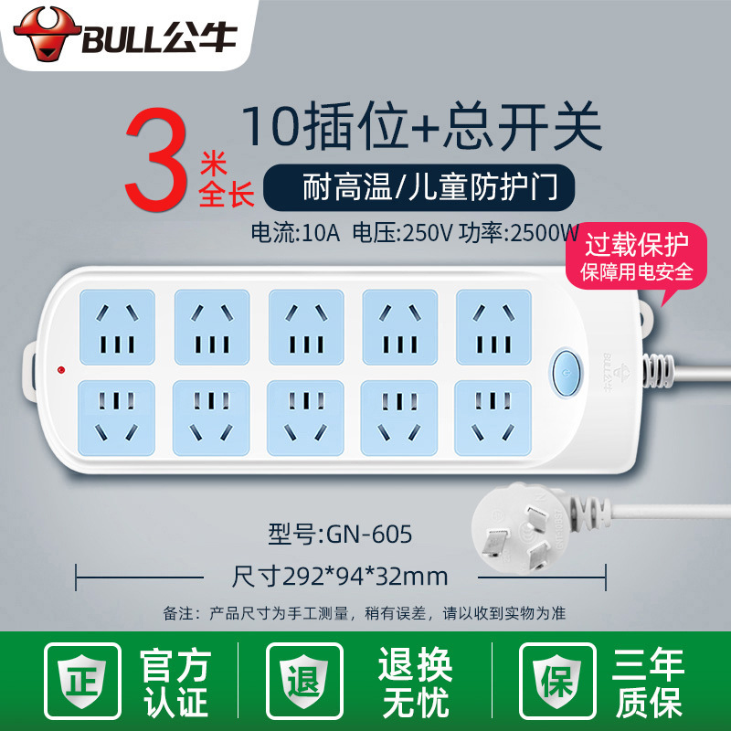 オルソケットパネル 10 ポジション多孔質、過負荷保護付き、ワイヤー付き電源タップ、家庭用多機能配線ボード|undefined