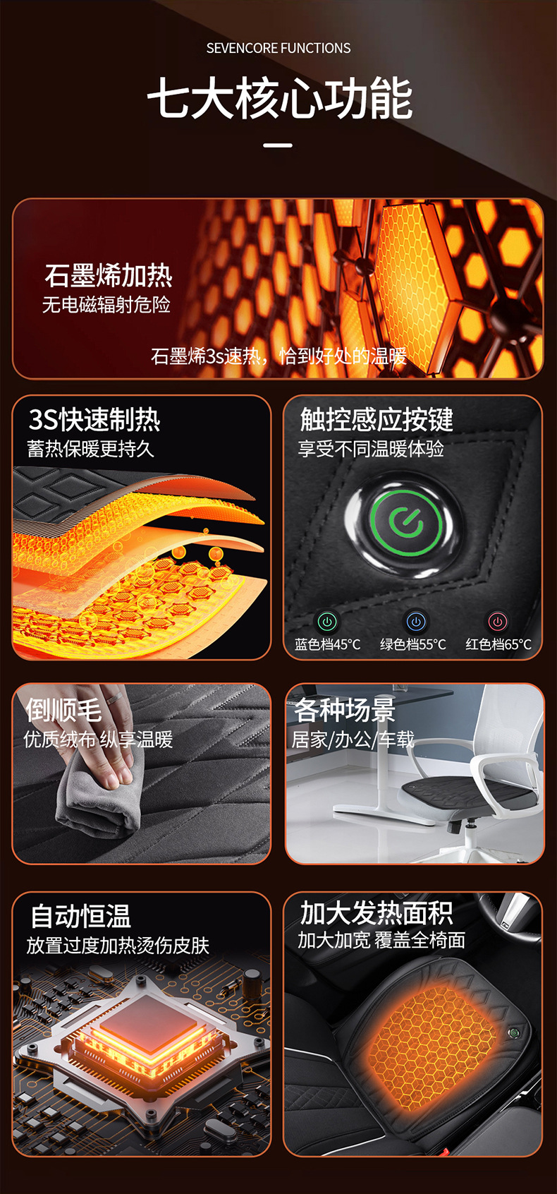 Cross-Border Wholesale Graphene Heated Car Seat Cushion Short Plush Winter Warm USB Socket Seat Cushion for Interior Use