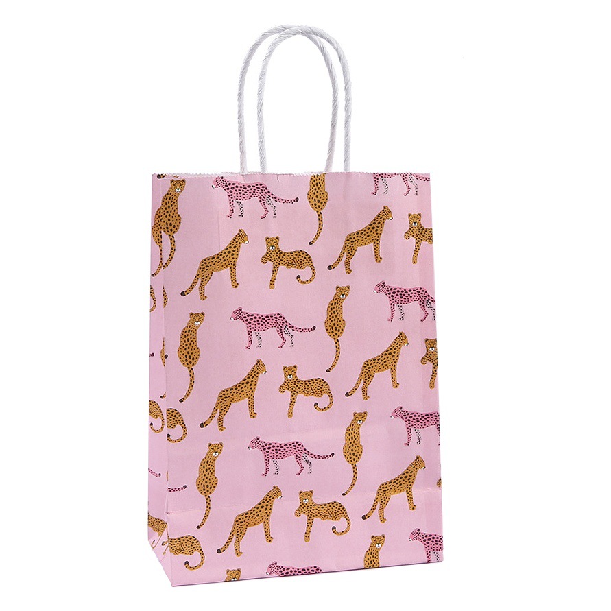 Bolso animal impreso bolsa de embalaje de papel kraft al por mayor para llevar bolsa de compras bolsa de regalo de dulces de fiesta