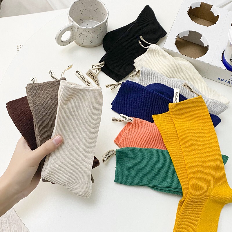 South Korea Dongdaemun Label Style Net Celebrity Same Style Middle Stockings Children Solid Color Double Needle Thread Candy Color Stack Stockings