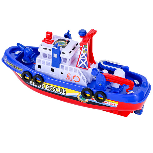 Summer water-spraying electric fire boat blue simulation ship model music light children's bathing water toy boat