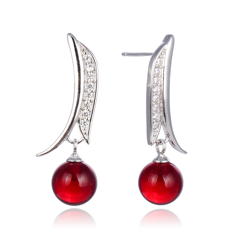 FUENTE Fábrica elegante circón accesorios pendientes estilo japonés y coreano s925 accesorios de las mujeres de plata redondas cuentas pendientes de la joyería