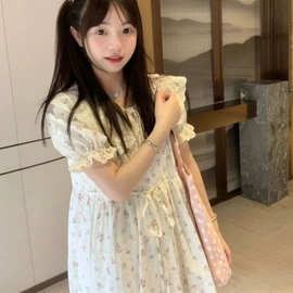 夏季新款学院风娃娃领泡泡袖连衣裙女学生韩版宽松中长款碎花裙子
