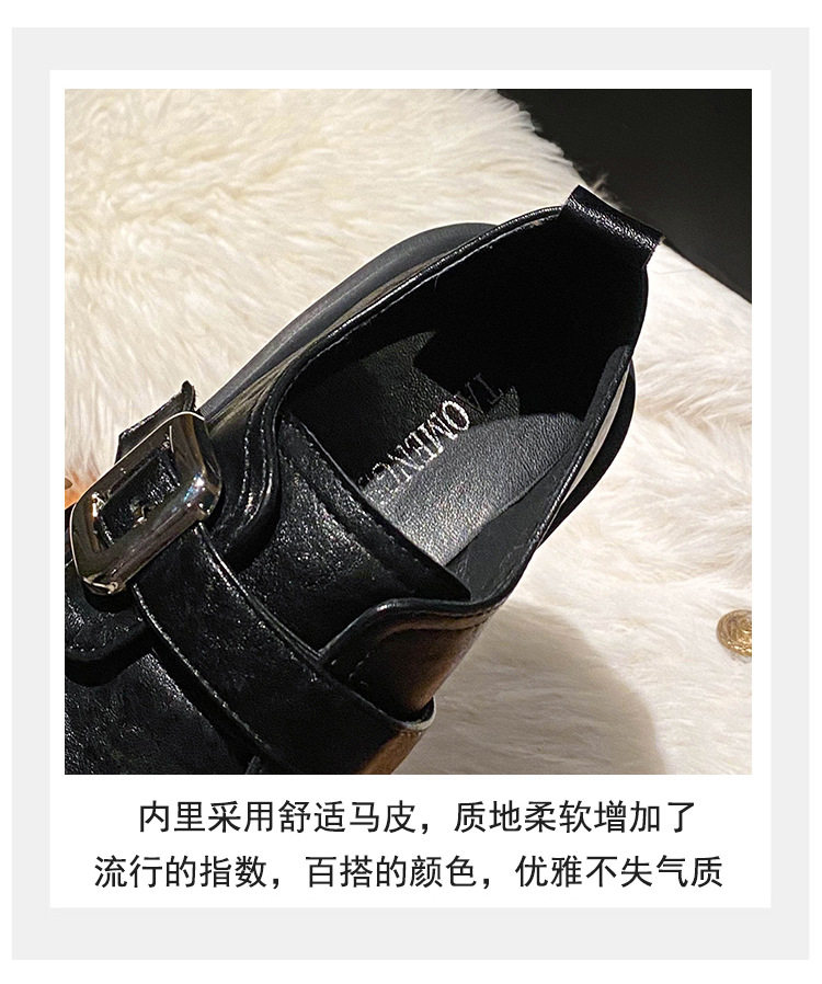 Giày lười nữ mũi tròn gót thô 3–5 cm kiểu Anh, đế cao su — Màu nâu, Màu đen chi tiết 8