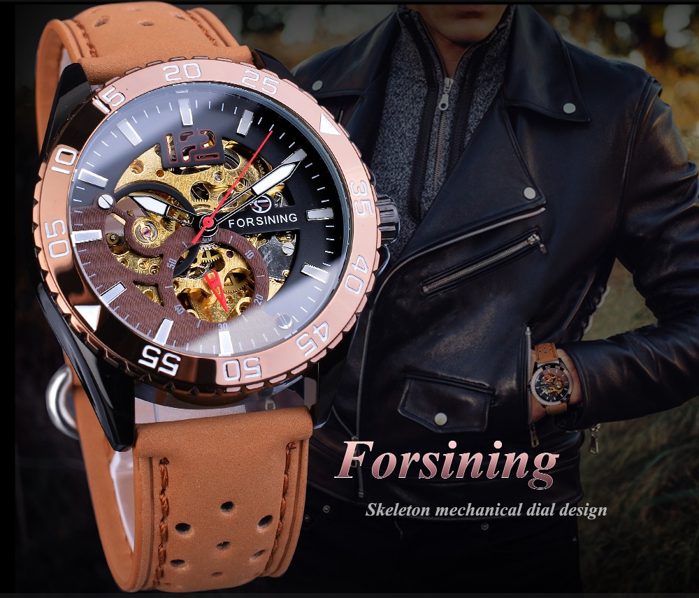 Men's Automatic Mechanical Watch With Hollow Dial Leather Strap_voghion.com