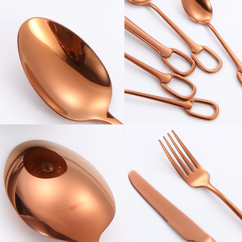 Amazon transfronterizo productos de alto valor facial 304 cubiertos de acero inoxidable 20 / 30 piezas collar hebilla cuchillo y tenedor de cucharas conjuntos