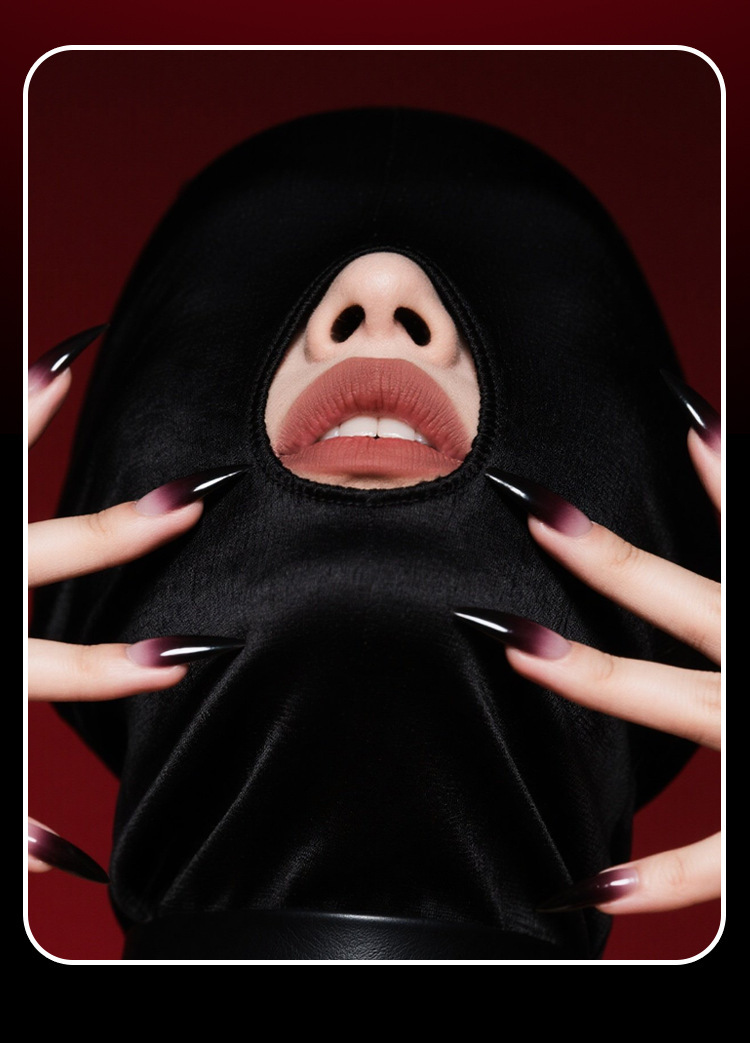 Black Nylon SM-Style Headgear Mask with Dual Openings for Adult Role Play — detail image 16