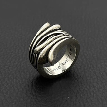 纯银CH克罗伈鸢尾花戒指男女情侣对戒做旧复古嘻哈朋克食指戒批发