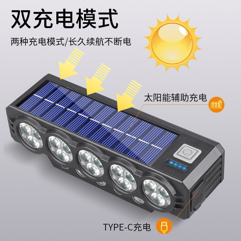 跨境太阳能自行车前灯高分贝带喇叭户外夜骑灯可充电远近光喇叭灯|undefined