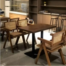 实木复古简约风主题桌椅西餐厅咖啡店料理餐饮店编藤实木餐桌