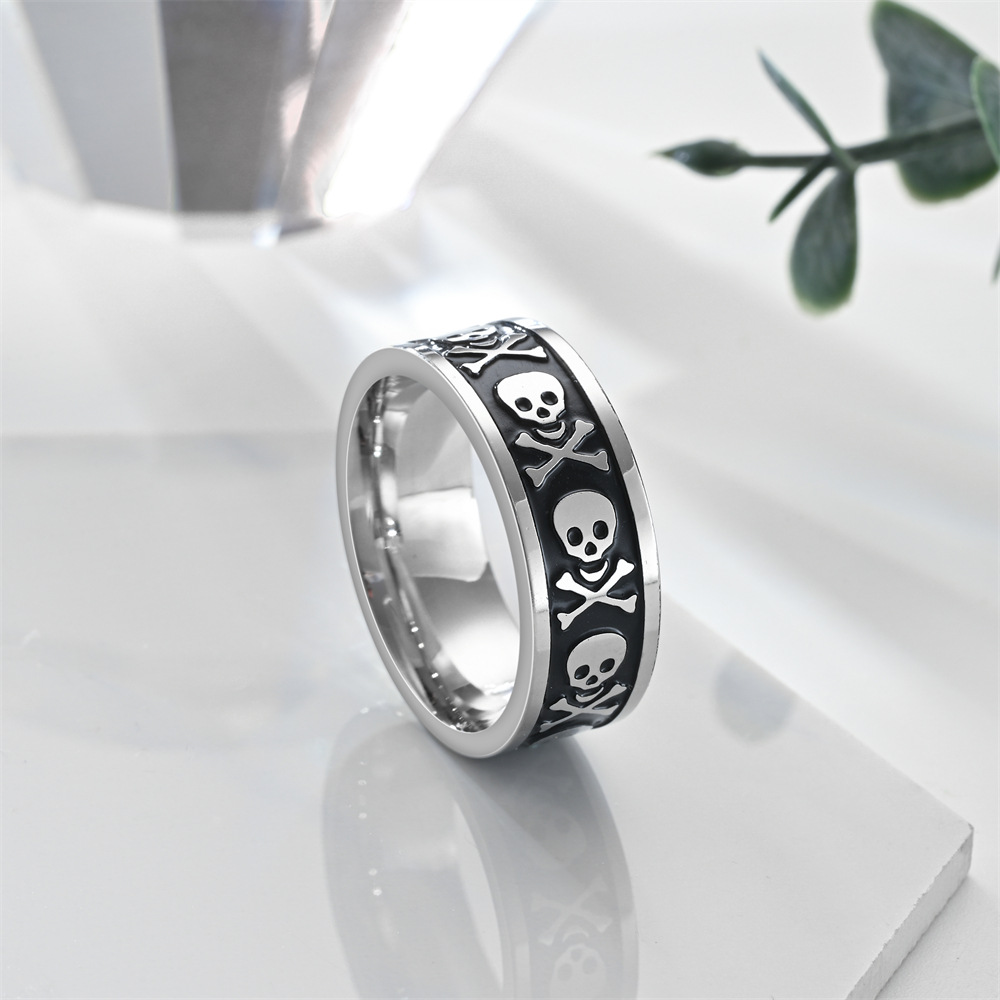 Hip-Hop Skull Titanium Steel Men's Rings display picture 3