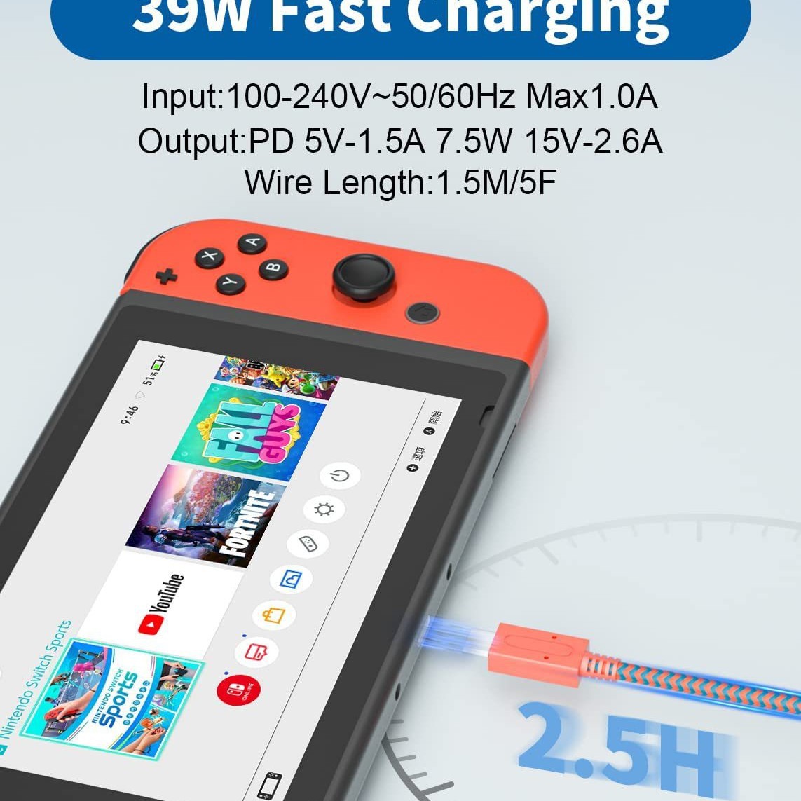 Aplicable al cargador del INTERRUPTOR adaptador de salida de voltaje dual 5V 15V ventas directas de la fábrica