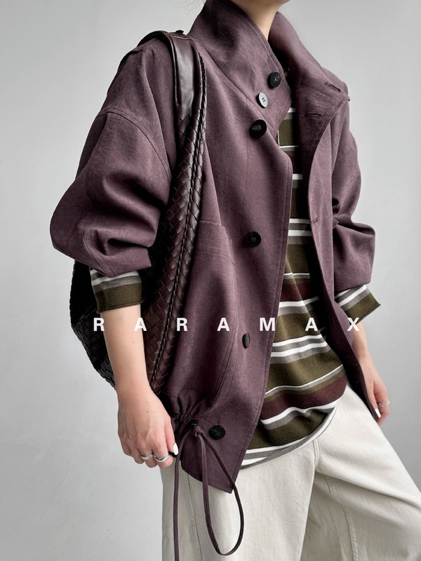 RARAMAX 薄雾绛紫~斑驳柔焦绒感~复古松弛~花苞型 铜氨外套夹克|undefined
