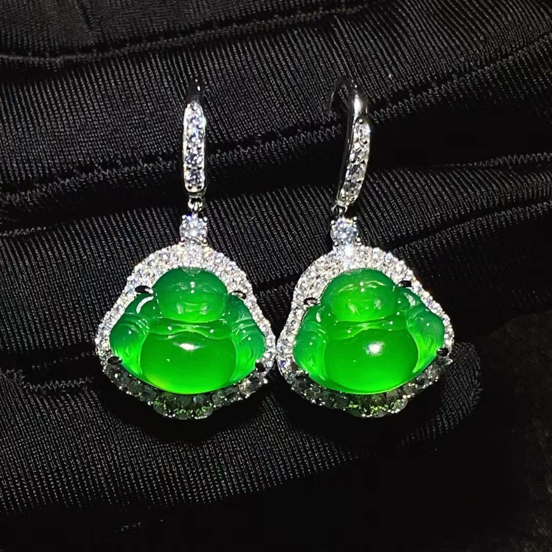 천연 마노 S  세트 SEIKO 녹색 CHALCEDONY MAITREYA 남성 펜던트 높은 얼음 여자 귀걸이 도매