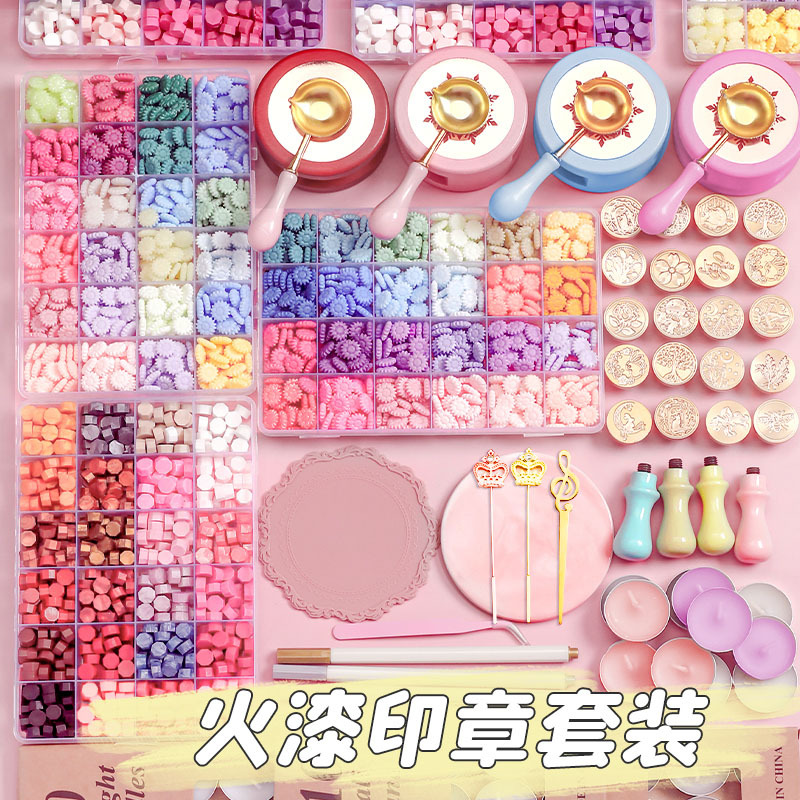 Sunflower Graduated Wax Granules Fire-Seal Stamp Complete Tool Set, Fire-Seal Lamp and Candle Combo Set, Grand Slam