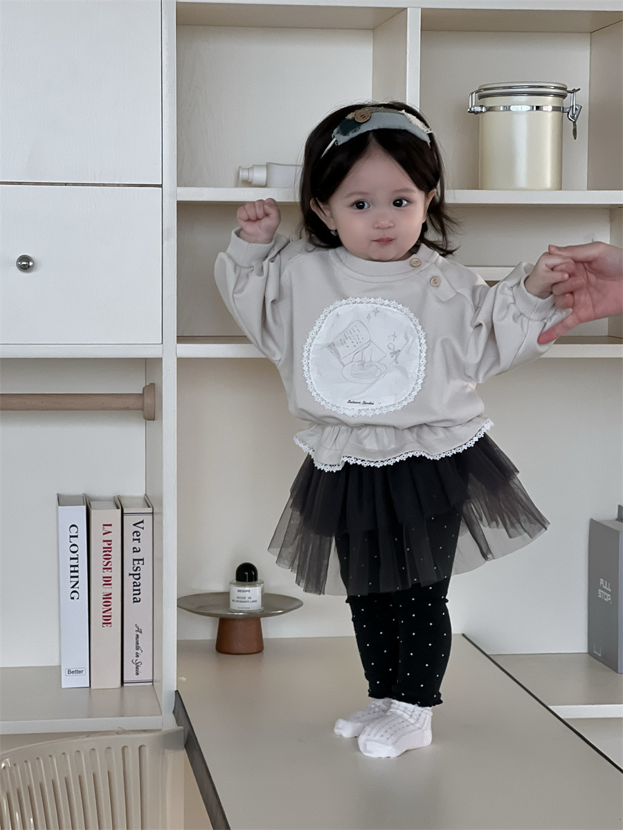 Conjunto de Sudadera y Vestido con Pantalón para Niñas de Algodón Juego de Dos Piezas para Otoño