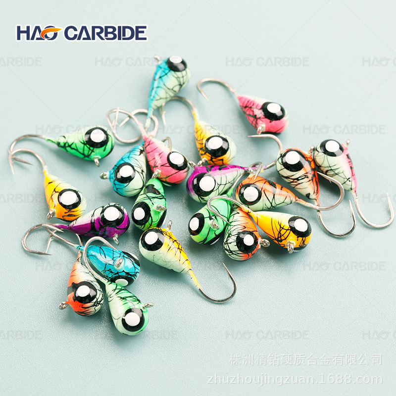 上色冰钓彩色水滴冰钓钩97钨合金冰钓钩Tungsten ice jig冰钓批发