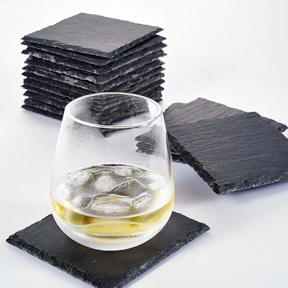 Estilo Europeo negro de piedra redonda Coaster Coffee Shop posavasos de pizarra posavasos de té posavasos de pizarra posavasos de esquisto al por mayor