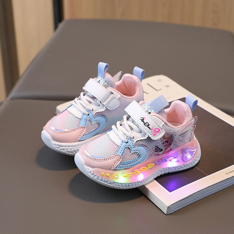 Children's Mesh Breathable Luminous Cartoon Sports Shoes 2025 Spring & Fall New Style Small and Medium-Sized Kidsren's Princess Light-Up Casual Shoes