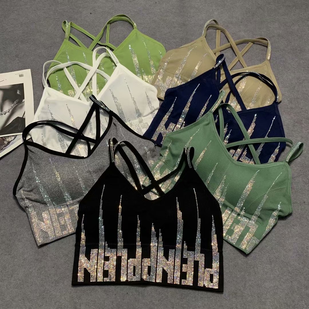 496 Latex Cup Cover Diamond Ornaments Cross Beauty Back Internet Popular Same Women Spring and Summer Multi-color Camisole Base Vest