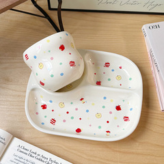 著作権かわいいリンゴの波点三格分食皿陶磁器一人食朝食皿家庭用211減脂専用
