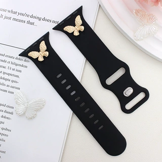 适用iwatchS10苹果手表带apple watch蝴蝶装饰硅胶se女款手表表带
