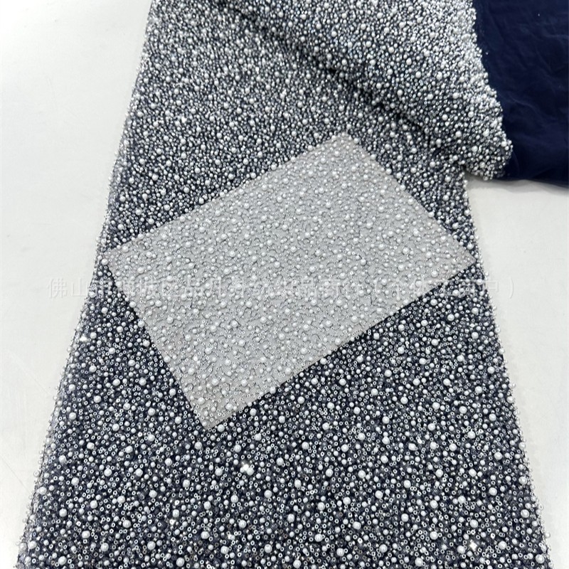 Tejido de perlas de alta densidad, tejido bordado de tubo de perlas, vestido de boda, moda, tela de cena, stock transfronterizo