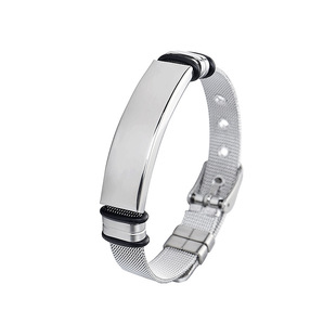 Cross-border jewelry fashion stainless steel mesh strap metal curved plate custom lettering men's and women's couple bracelet wholesale