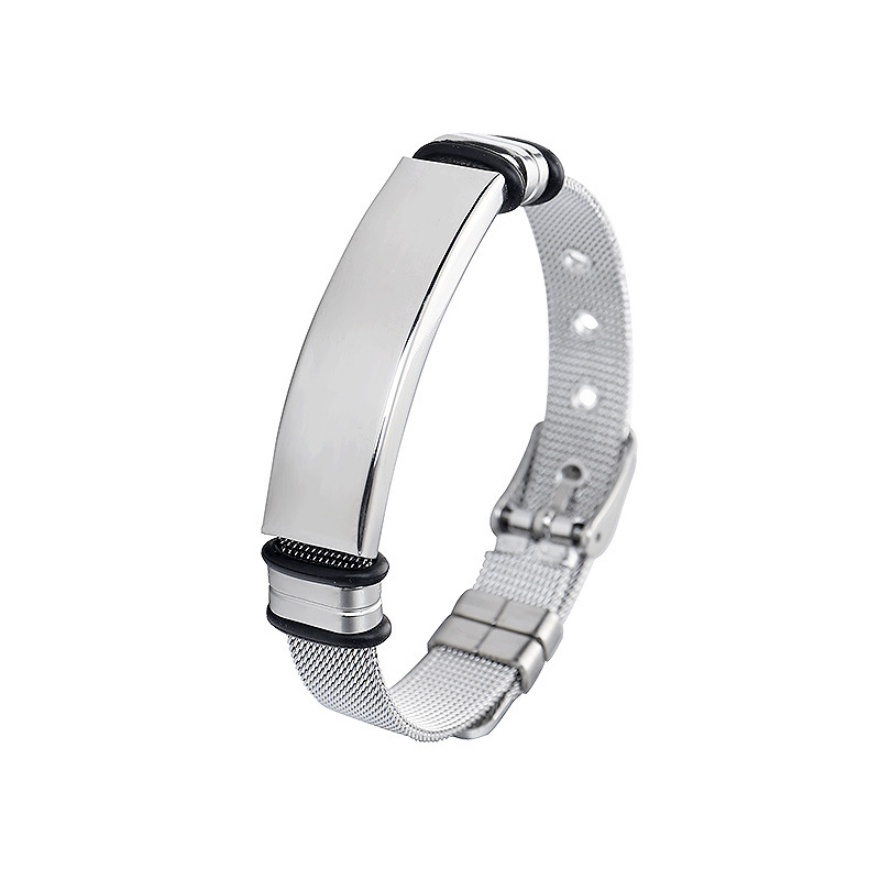 Cross-border jewelry fashion stainless steel mesh strap metal curved plate custom lettering men's and women's couple bracelet wholesale