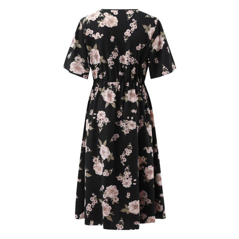 Платье с короткими рукавами V-образным вырезом с цветочным принтом