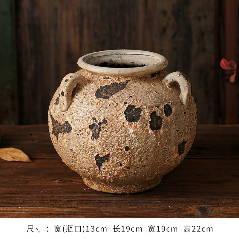 セラミック花瓶、レトロなわびさびスタイルのB&B装飾、中世の粗い陶器アートフラワーアレンジメント、家庭用家具、陶器のポット