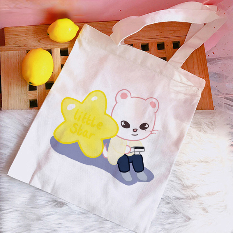Transfronteriza Venta caliente Stray Kids Skzoo periférico impreso lienzo bolsa de hombro bolsa plegable bolso de compras