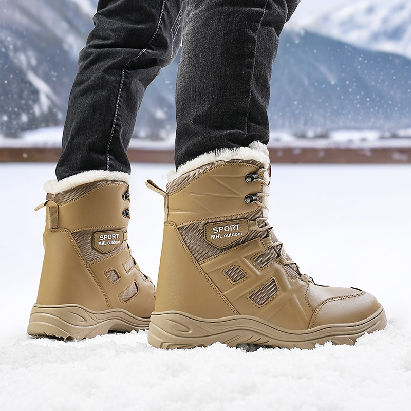 Botas transfronterizas de alto impacto a prueba de frío invierno de vello grueso botas de combate al aire libre botas de montaña de hombre botas de nieve