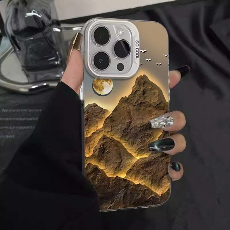Funda para Teléfono Golden Mountains Compatible con Apple 17 Pro Max, iPhone 16/15, ins14, text 13, Funda Electrochapada