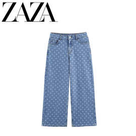 ZAZA 自制欧美风 批发女装 时尚百搭 波点高腰阔腿牛仔裤6460151