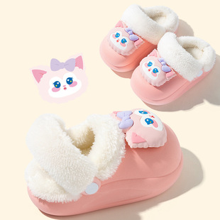 Children's Cotton Shoes Cute Cartoon Girls Cotton Slippers Indoor and Outdoor Soft Bottom Baby Winter Strap Thickened fleece-lined Slippers