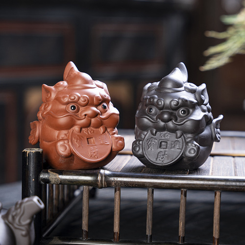 Creative Ornament Purple Clay Pixiu Tea Pet Tea Ceremony Accessory Exquisite Cute Dragon King and Dragon Girl Livable Qilin Tea Pet Ornament