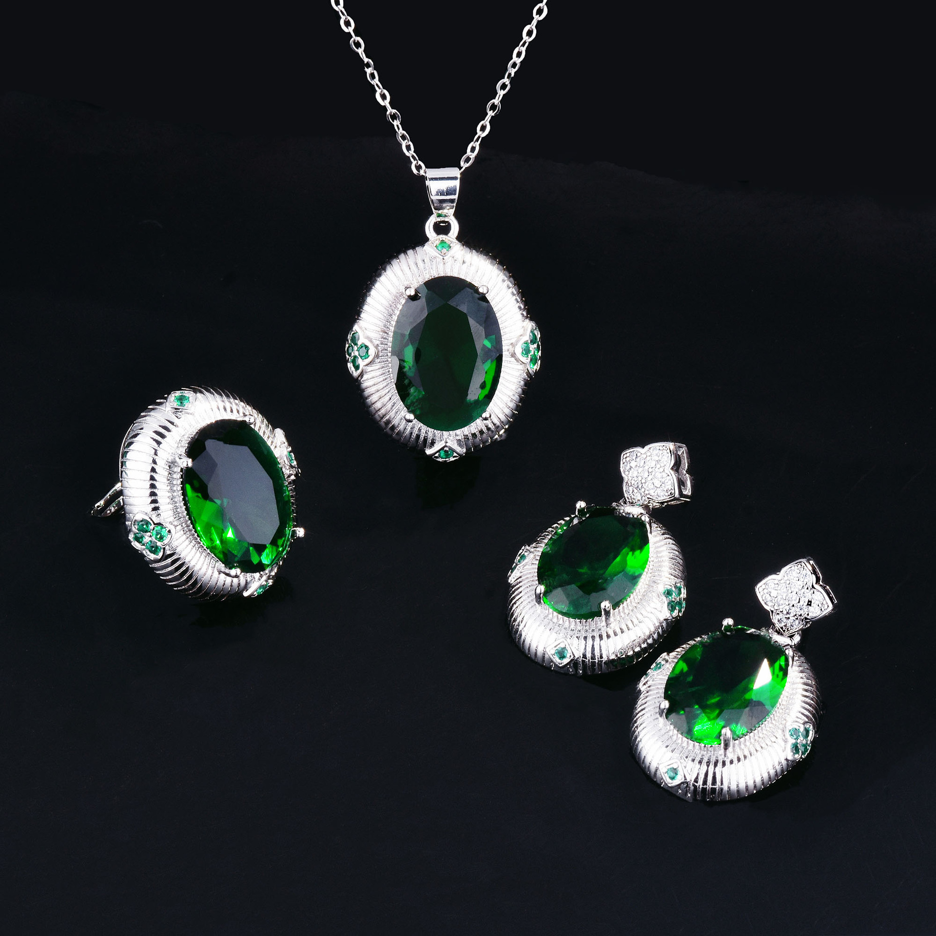 Fashion Oval Copper Artificial Gemstones Rings Earrings Necklace