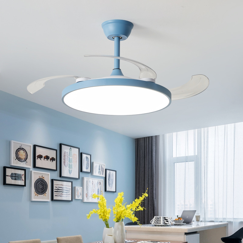 全光譜隱形風扇燈簡約客廳餐廳吊扇燈超薄靜音智能電扇燈中山燈具