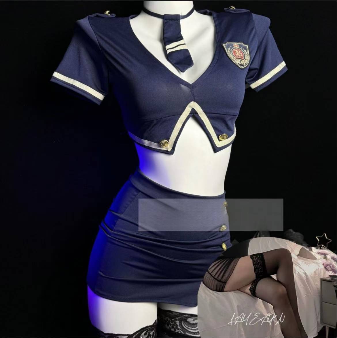 Adult Role-Play Costume Set with Stewardess Theme, One Size, Polyester-Nylon Blend — detail image 3