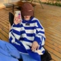 条纹撞色宽松圆领毛衣