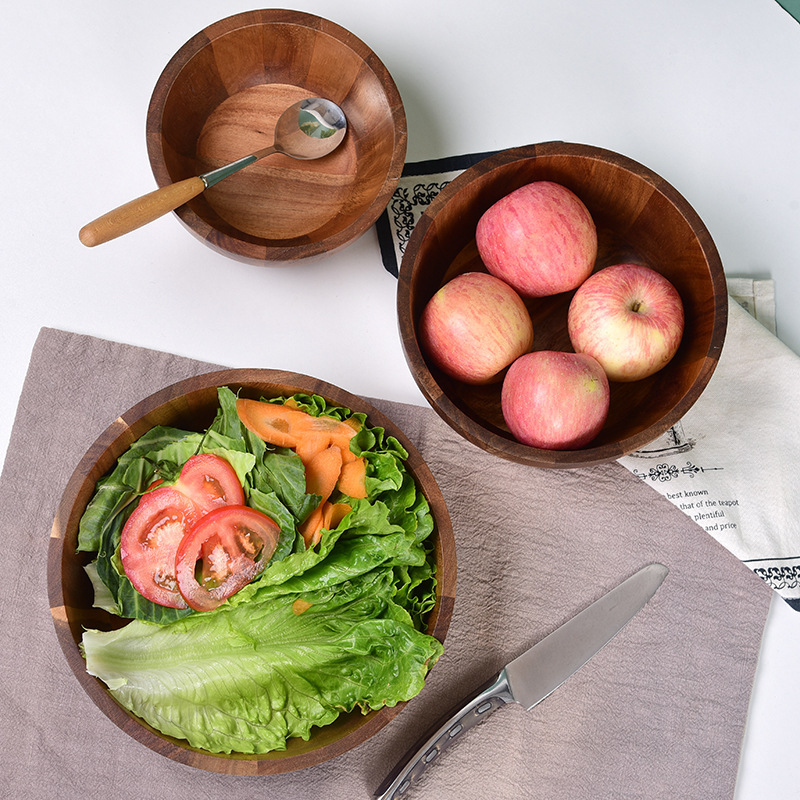 Bamboo Chinese Medicine Wooden Bowl Mask Bowl Set Japanese Style Mixing Bowl and Noodle Large Fruit Wooden Bowl Household Salad Bowl